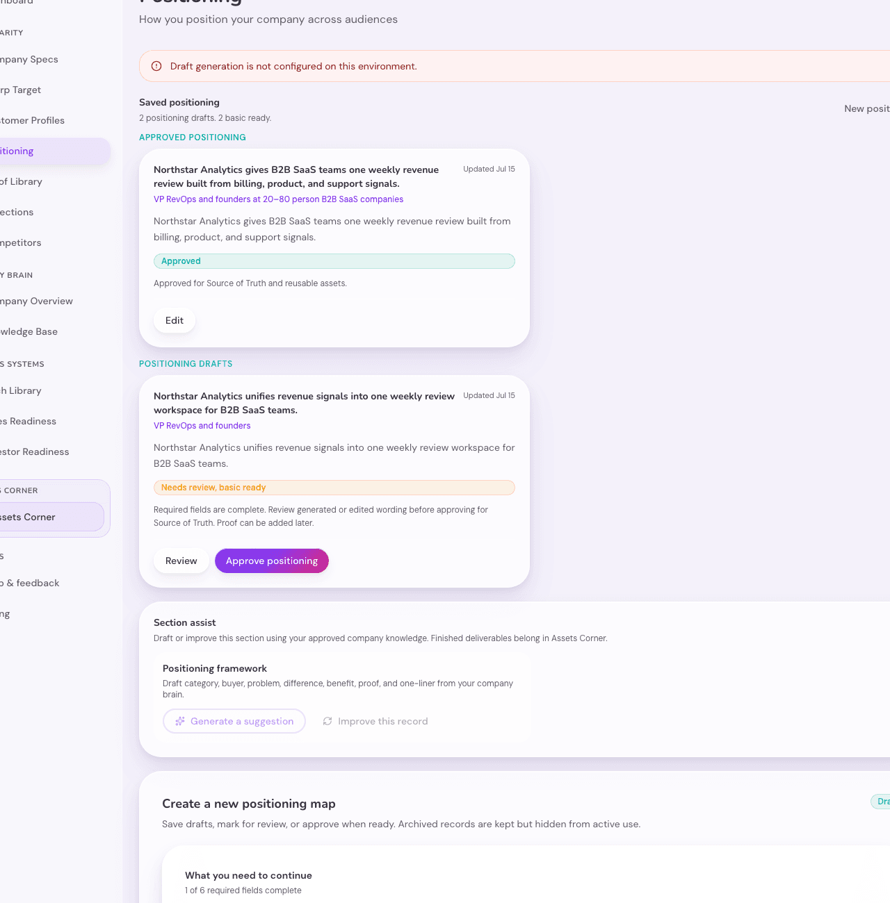 Approved positioning and company specs in TrueCompanyOS