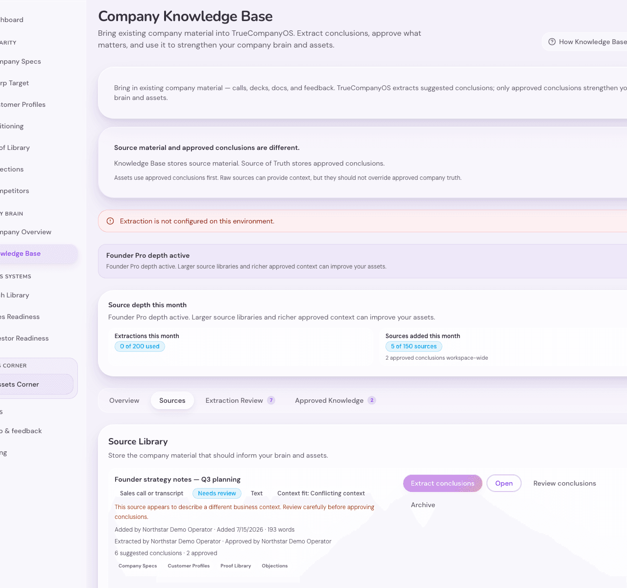 Messy founder notes in the Knowledge Base for Northstar Analytics
